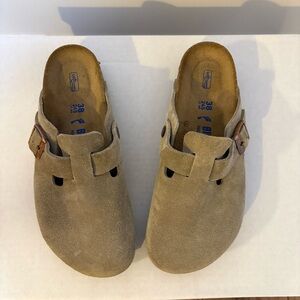 Birkenstock Boston Suede Clogs 38 Soft Footbed Taupe Comfort Casual Women
